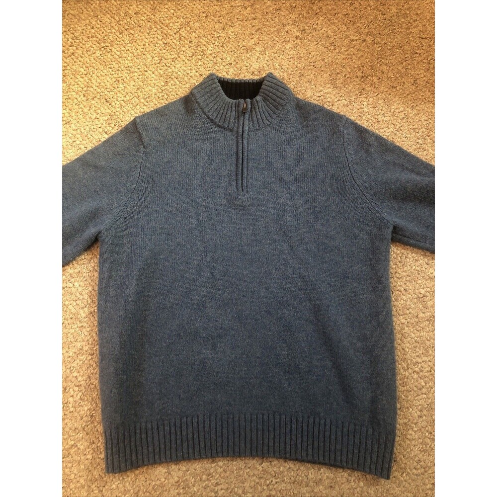 Men's Wool L.L. Bean Large 1/4 Zip Solid Sweater Pullover Blue Exc. Condition